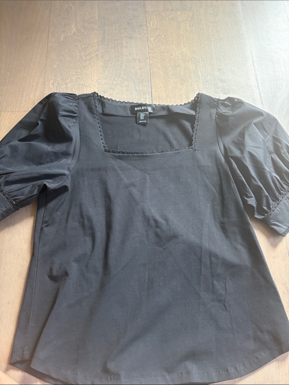 Bailey 44 Black Square Neck Puff Sleeve Top